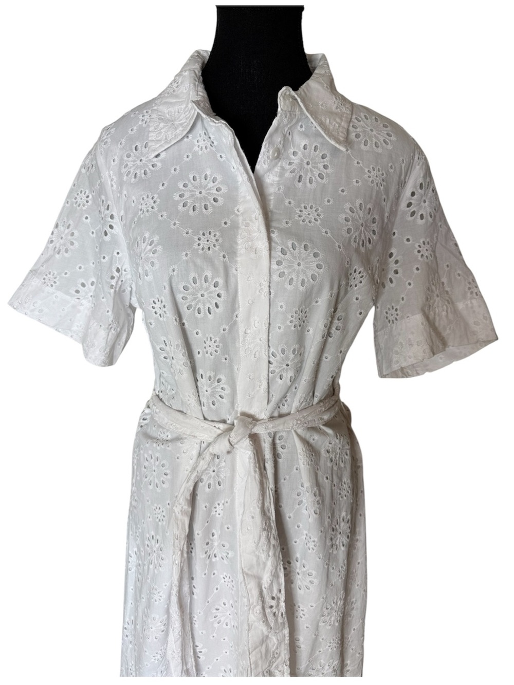 SILVER JEANS White English Embroidery Eyelet Button Down Shirt Midi Dress Large